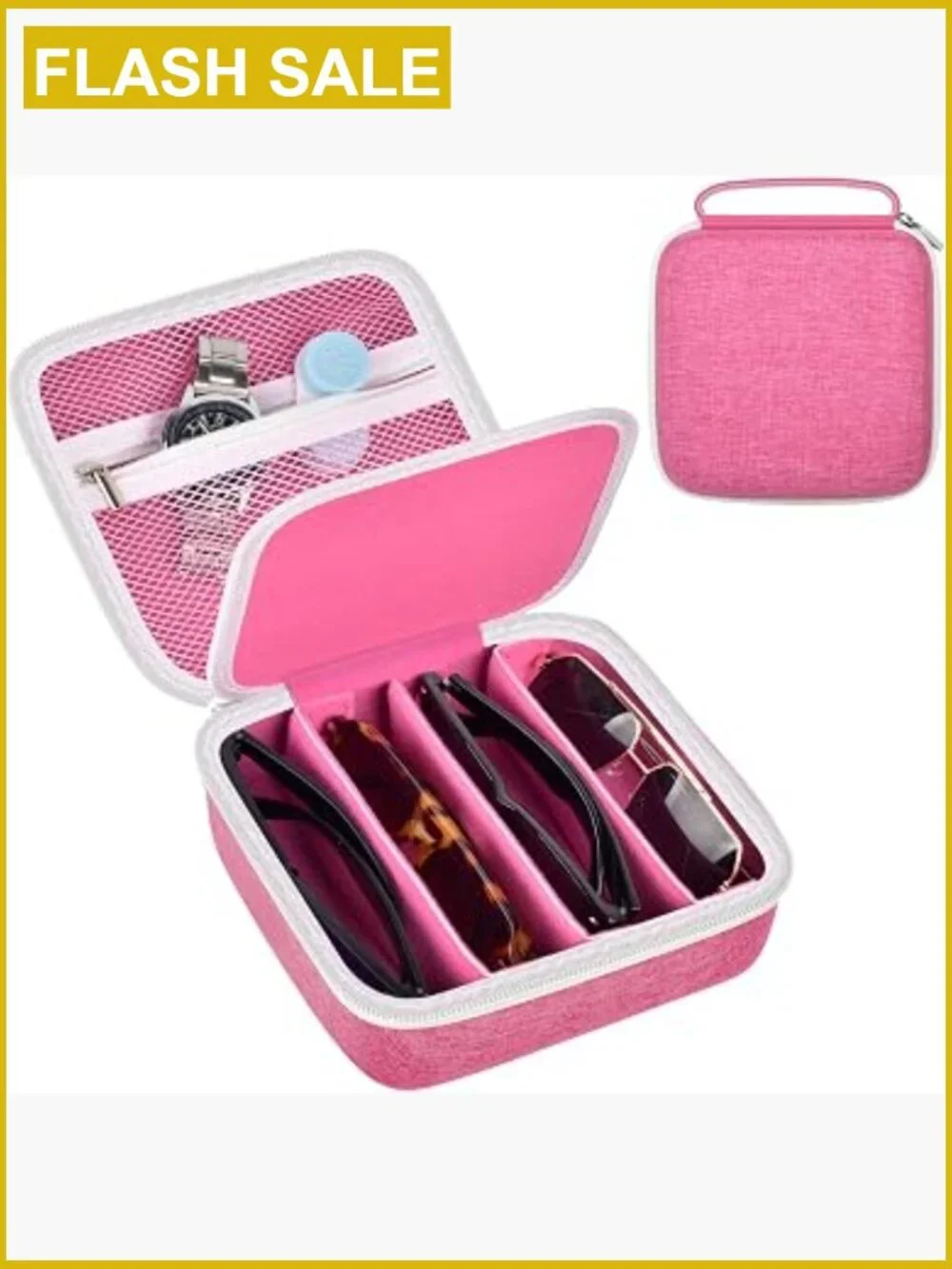 Hard EVA Travel Sunglass Case, Holds 4 Pairs, Adjustable Dividers